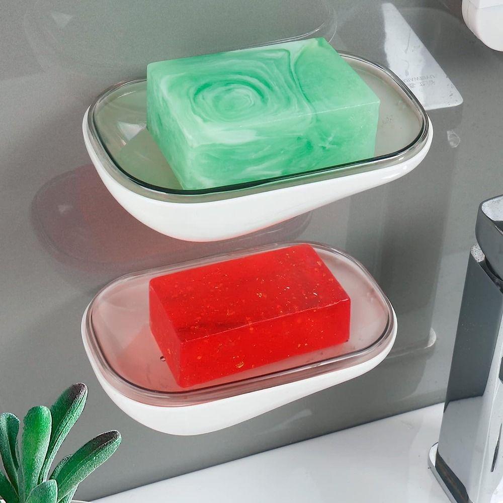 

Adhesive Wall Mounted Soap Dish Waterproof Draining Rack Stylish Storage Tray Sink
