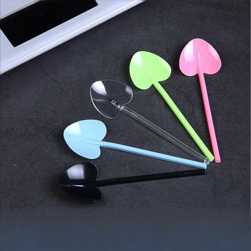 100Pcs Heart Shape Disposable Spoons - Colorful Long Handle Dessert Spoons For Ice Cream, Cake, Pastry, Mooncakes | Cute Party