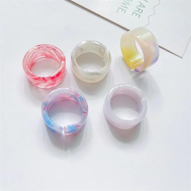 Colorful Open Marbling Ring Aesthetic Acetate Colorful Acrylic Thick Round Rings for Women Girls Jewelry Accessories Gifts