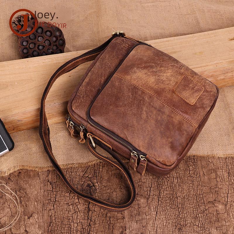 Men's Genuine Leather Retro Shoulder Messenger Bag - Frosted Cowhide