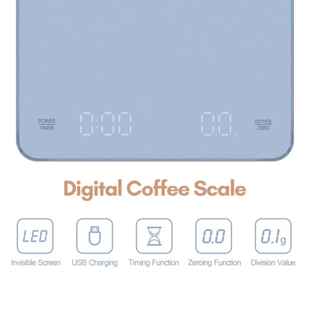 Balança de Café Digital USB Recarregável com Temporizador Tela LED Espresso 0,1g Balança de Cozinha de Alta Precisão