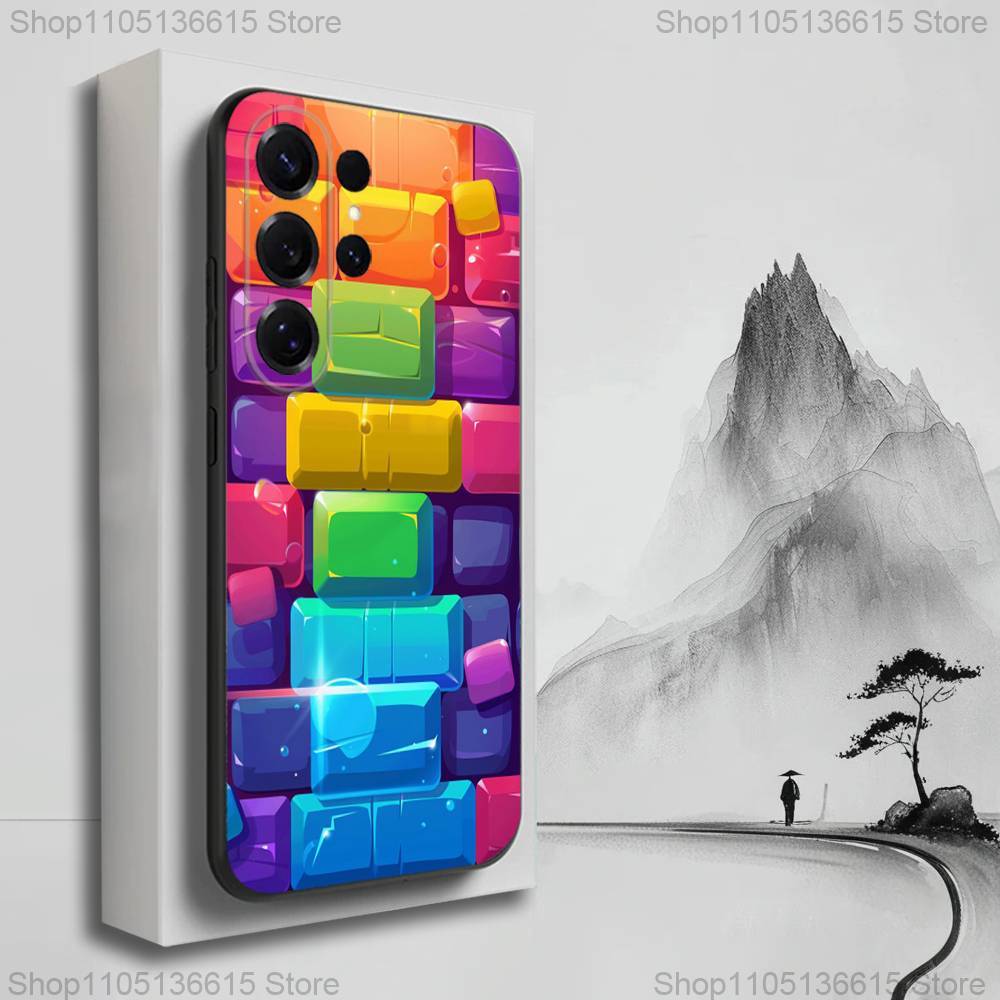 3D Art Block Cool Phone Case For Samsung S25,S24,S23,S22,S21,S20,S10,Ultra,Plus,Lite,FE,Soft Silicone Black Cover