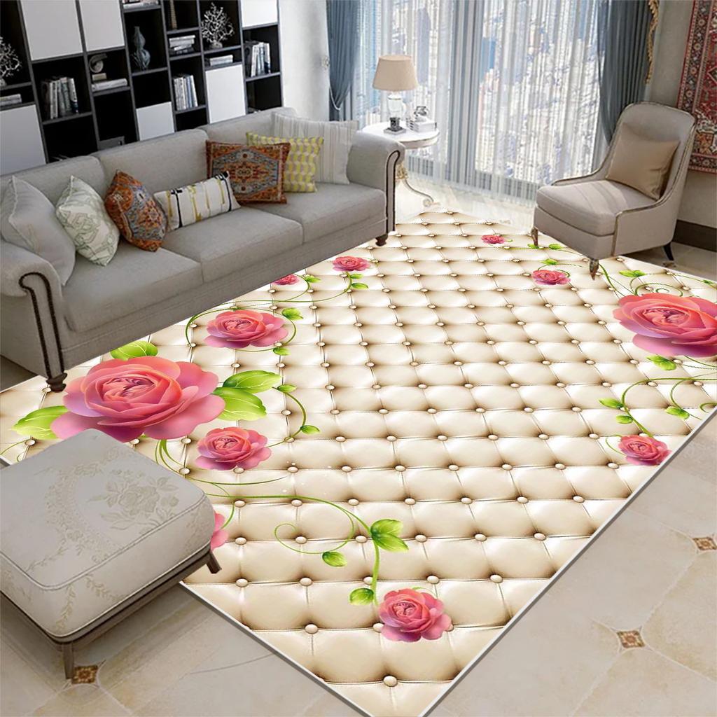 Modern Style Pink Rose Carpets Living Room Decoration Carpet Girl Bedroom Bedside Bay Window Non-slip Rug Washable Floor Mat