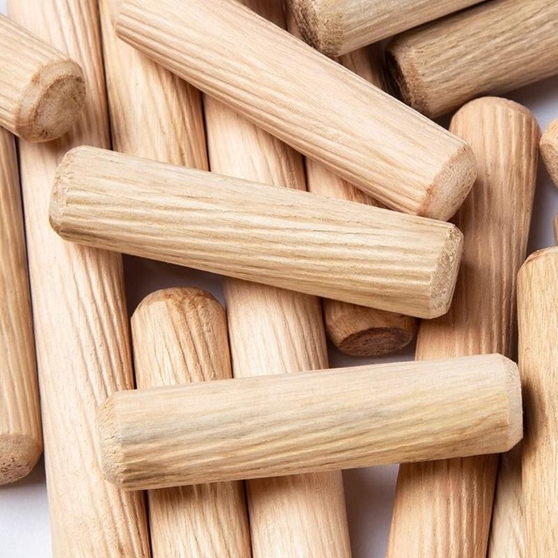 100Pcs Woodworking Dowel Craft Dowel Pin Rod Set Furniture Fitting Dowel Pin Wooden Cabinet Drawer Round Fluted Wood