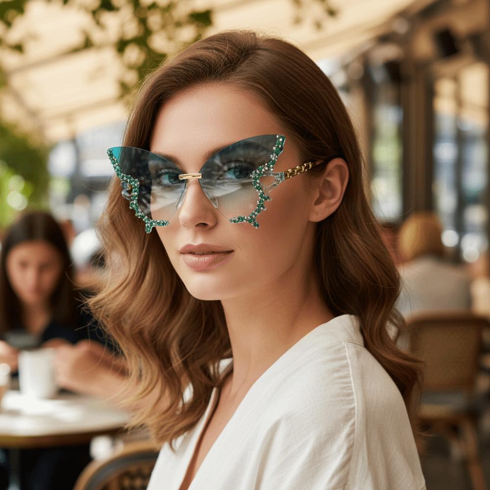 Tint Color Butterfly Sunglasses UV Protection Rimless Sun Glasses Cat Eye Sunglasses for Women