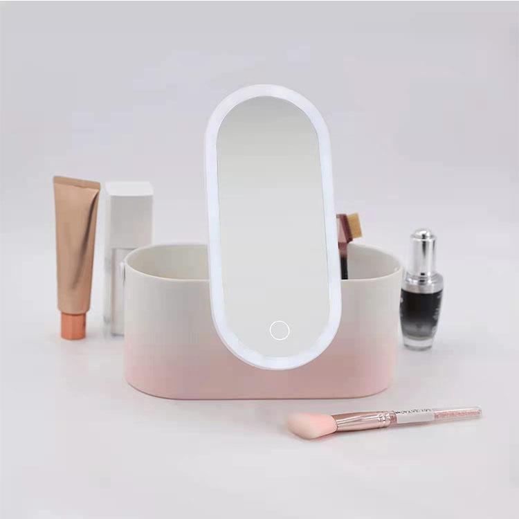 Hot Selling USB Charging Magnifying Fold Storage Box Makeup Mirror Desktop 3 Mode Fill Lighting Up Mirror with Led Light