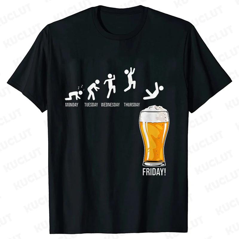 Funny T-Shirts for Men Drinking Lover Y2k Tops Oversized Clothing Short Sleeve Friends Friday Beer Day Weekend Party Streetwear