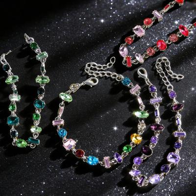 Women Bracelet Irregular Cubic Zirconia Inlaid Adjustable Length Stacking Bracelet Rainbow Color Bracelet Jewelry Gift