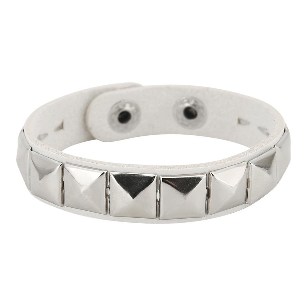 New One Row Punk Rock Studded Bracelet Square Spiked Leather Cuff Bracelet for Men Women \Wristband Bracelet