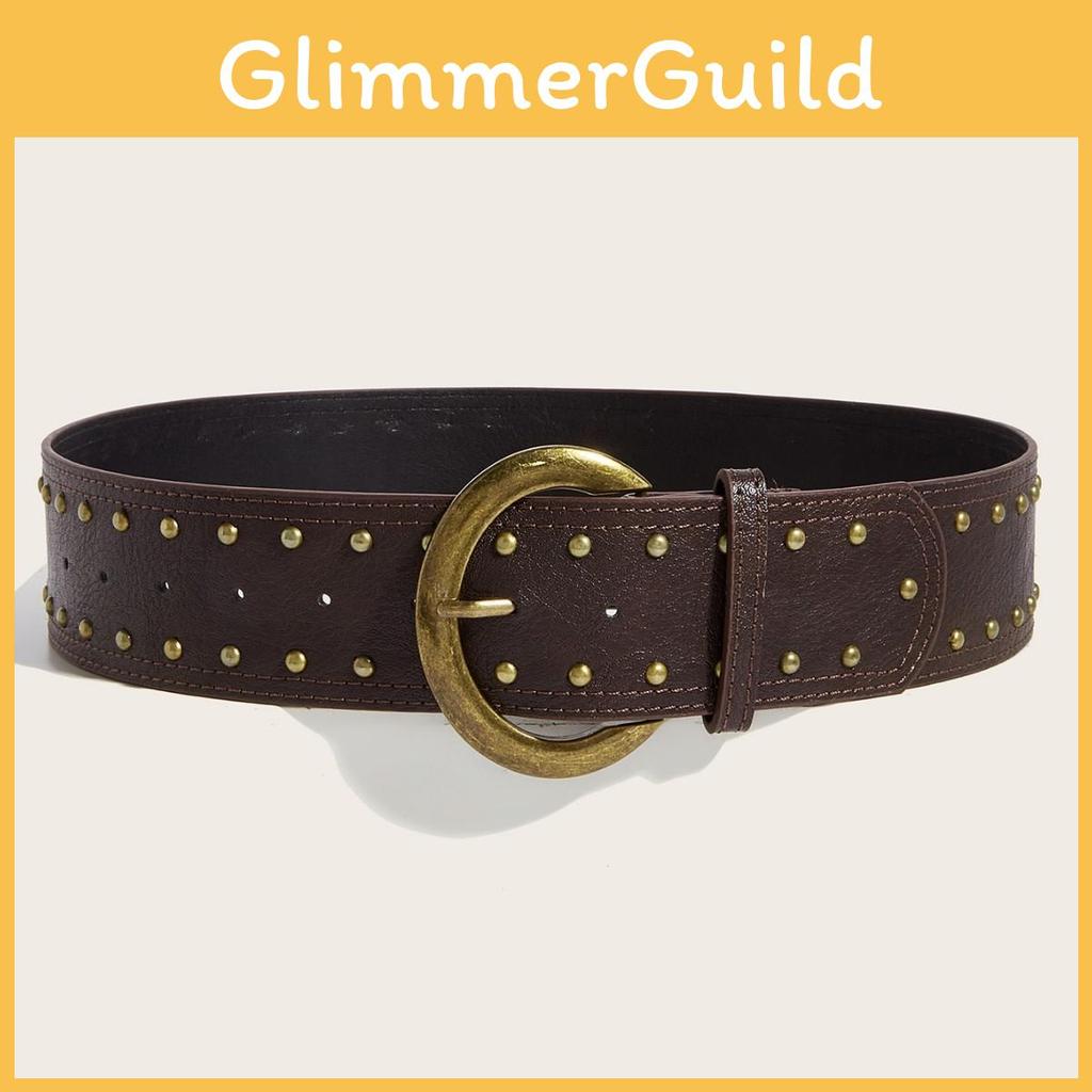Leather Rivet Punkinspired Belt With Double Row Stitching Urban Outfits Style