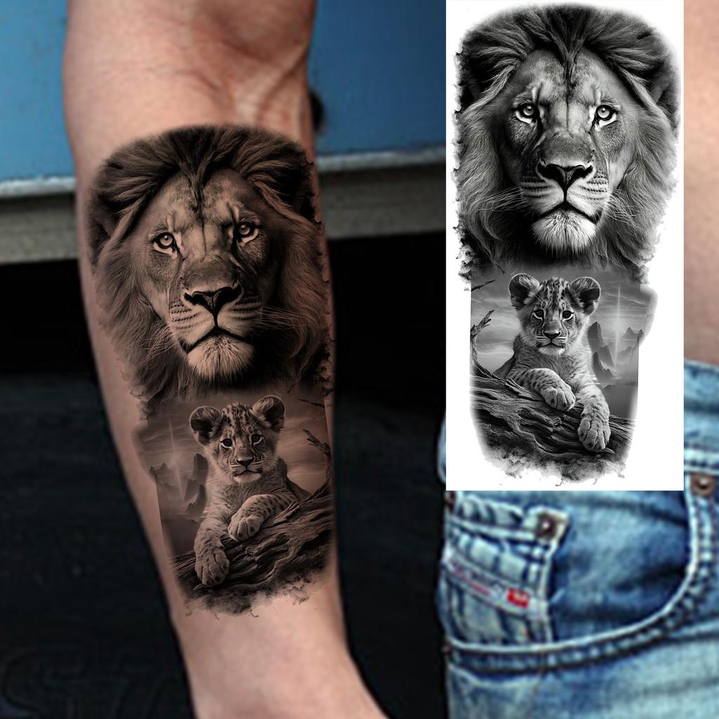 1 Sheet Lion King With Baby Temporary Tattoos For Men Women Family Style Tatoos Long Lasting Waterproof Fake Arm Tattoo Stickers