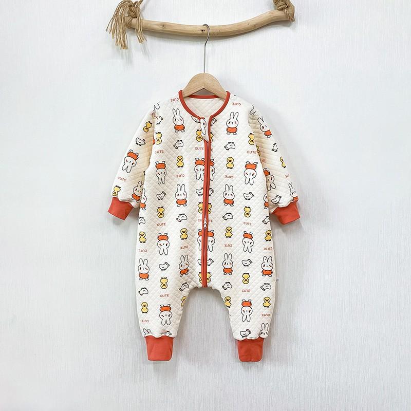 Kids Cotton Warm Sleepsuit With Inner Padding Winter Toddler Girls Boys 1-3 Years Anti-Kick Belly Protection