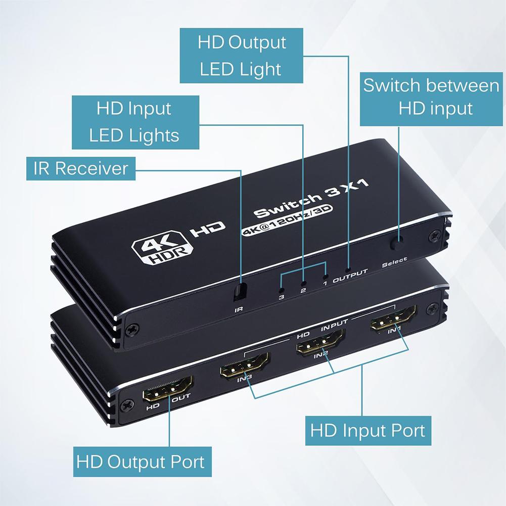HDMI-Compatible Switcher Plug and Play Switcher Selector Box Three Switching Modes Automatic Switch for HD-DVD PS3/4/5 Xbox 360