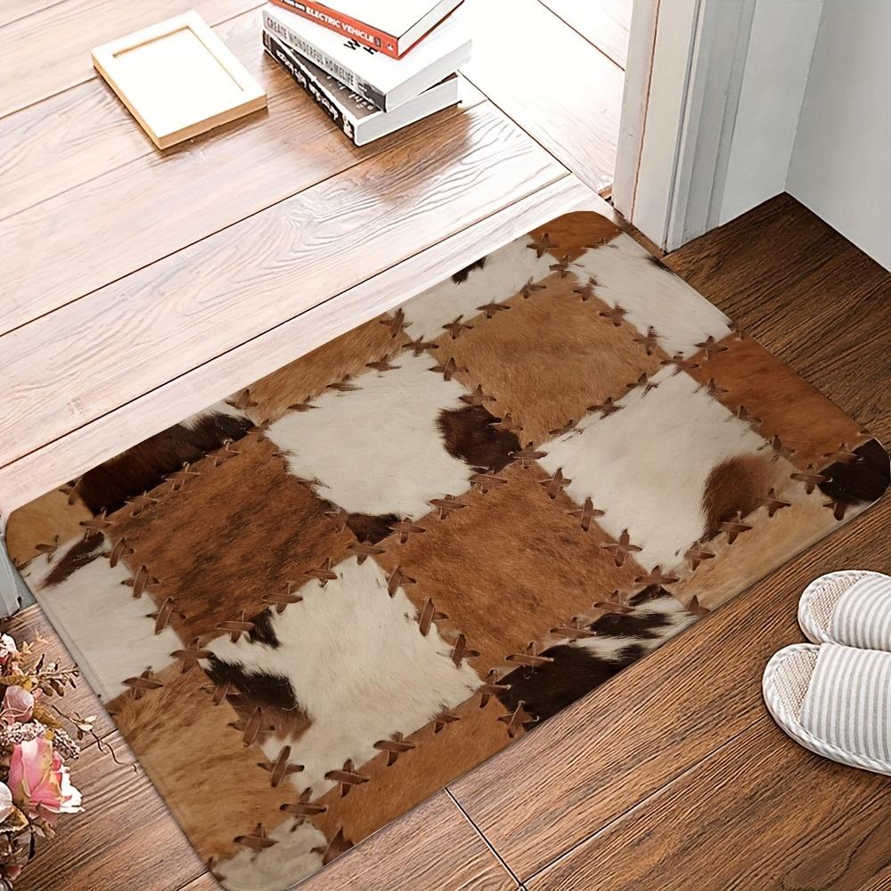 1Pcs Cowhide Brown Print  Soft Kitchen Rug Anti-Fatigue Kitchen Rug Waterproof Non-Slip Rugs Set Runner Rug Bedside Rug Absorbent Carpet For Kitchen