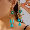 Ocean Asymmetric Starfish Shell Dangle Earring For Women Vintage Ethnic Leaf Feather Blue Tassel Big Hoop Earring Party Zircon