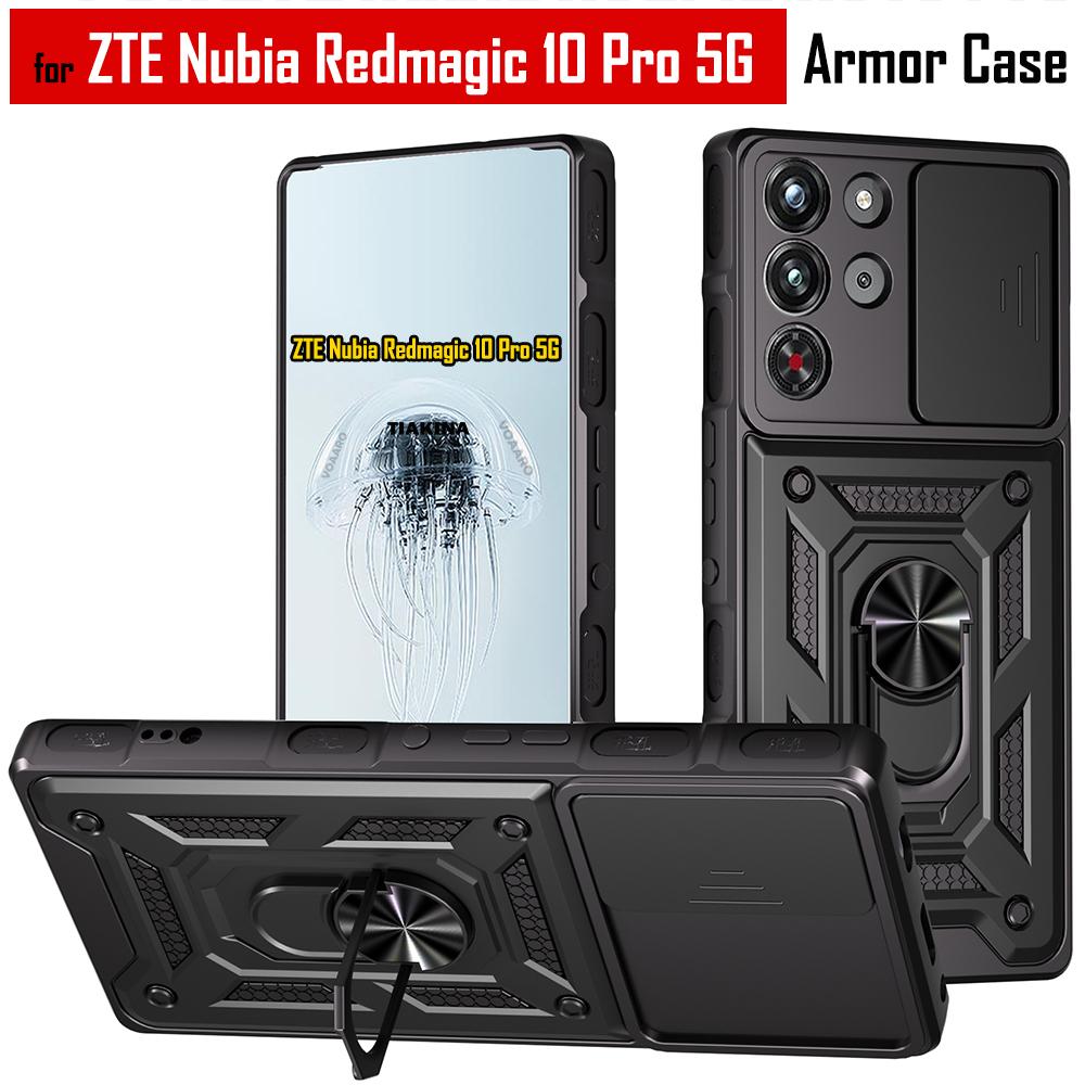 Slide Lens Armor Funda for ZTE nubia RedMagic 10 Pro 5G Case for ZTE nubia RedMagic 10 Pro 5G Case Magnetic Ring Stand Cover