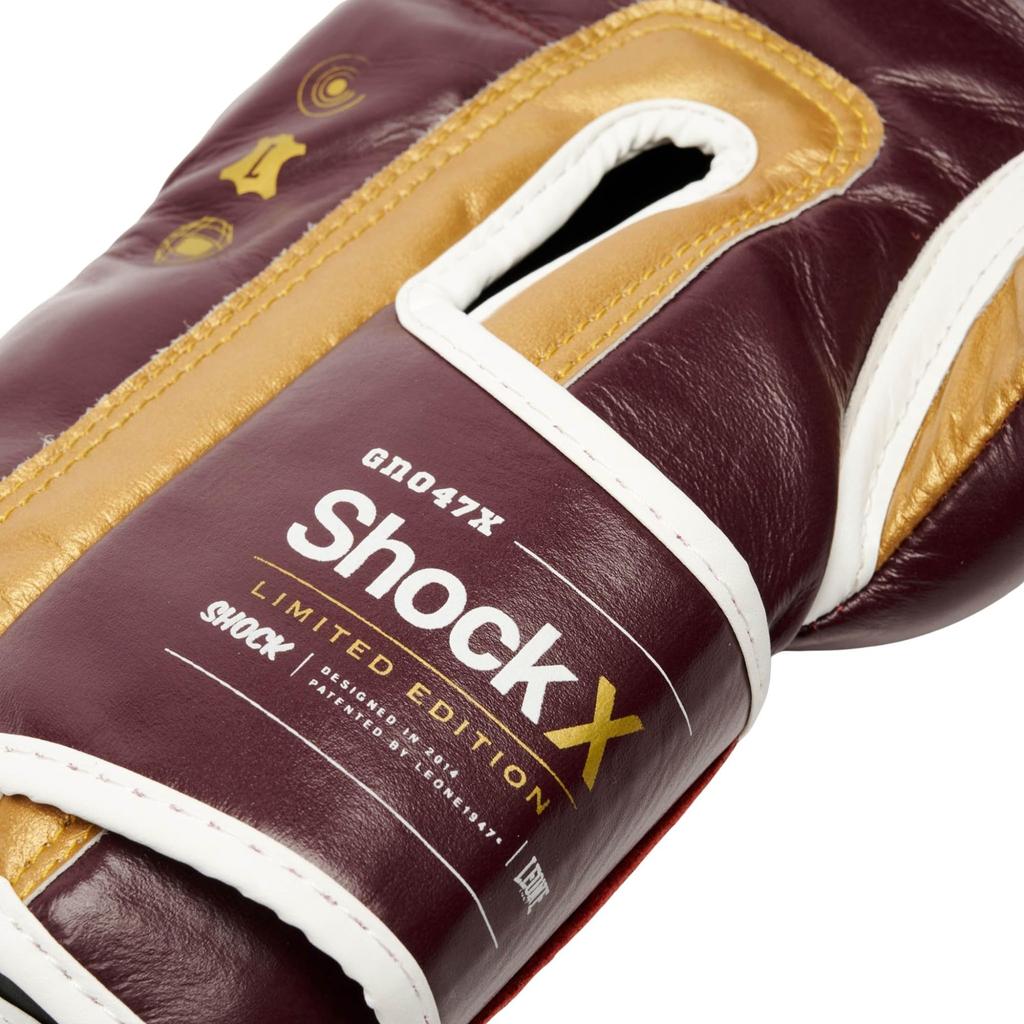 LEONE 1947 Boxing Gloves Unisex Limited Edition Cowhide Leather Memory Foam EVA Velcro Closure Bordeaux Red GN047X [SHOCK X] 100% Outer, Pad, (12oz)