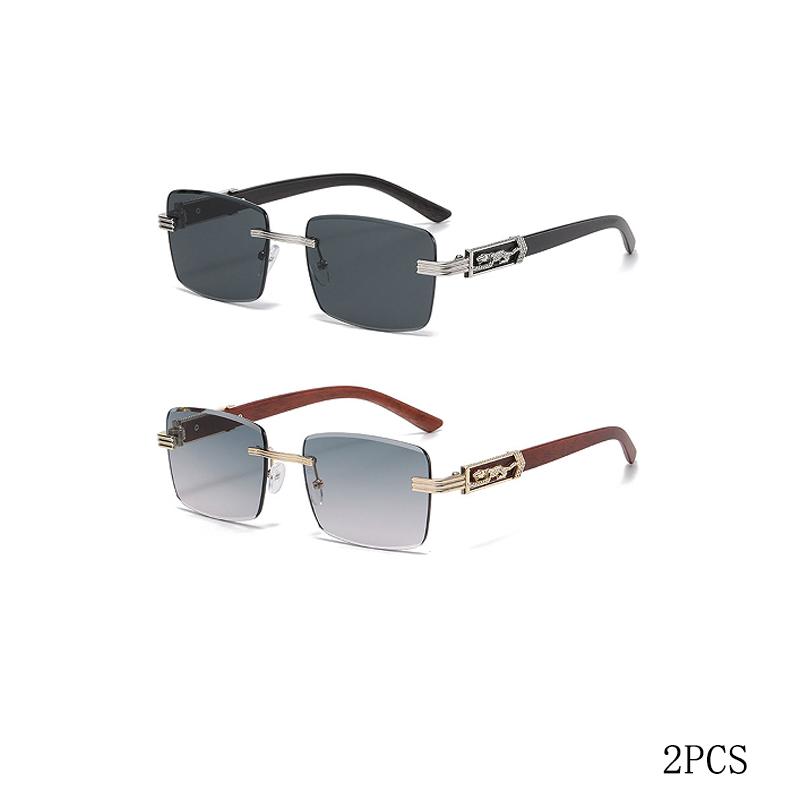 Wood Grain Legs Cheetah Decorative Sunglasses Colorful Retro Frameless Square Leopard Head Metal Sunglasses