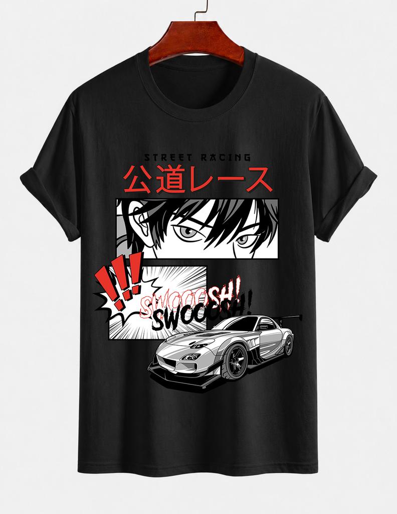 Unisexs Pure Cotton Solid Color Tshirt Street Racing Japanese Unisexga Jdm Sports Car Print Crew Neck Short Sleeve Street Casual Top