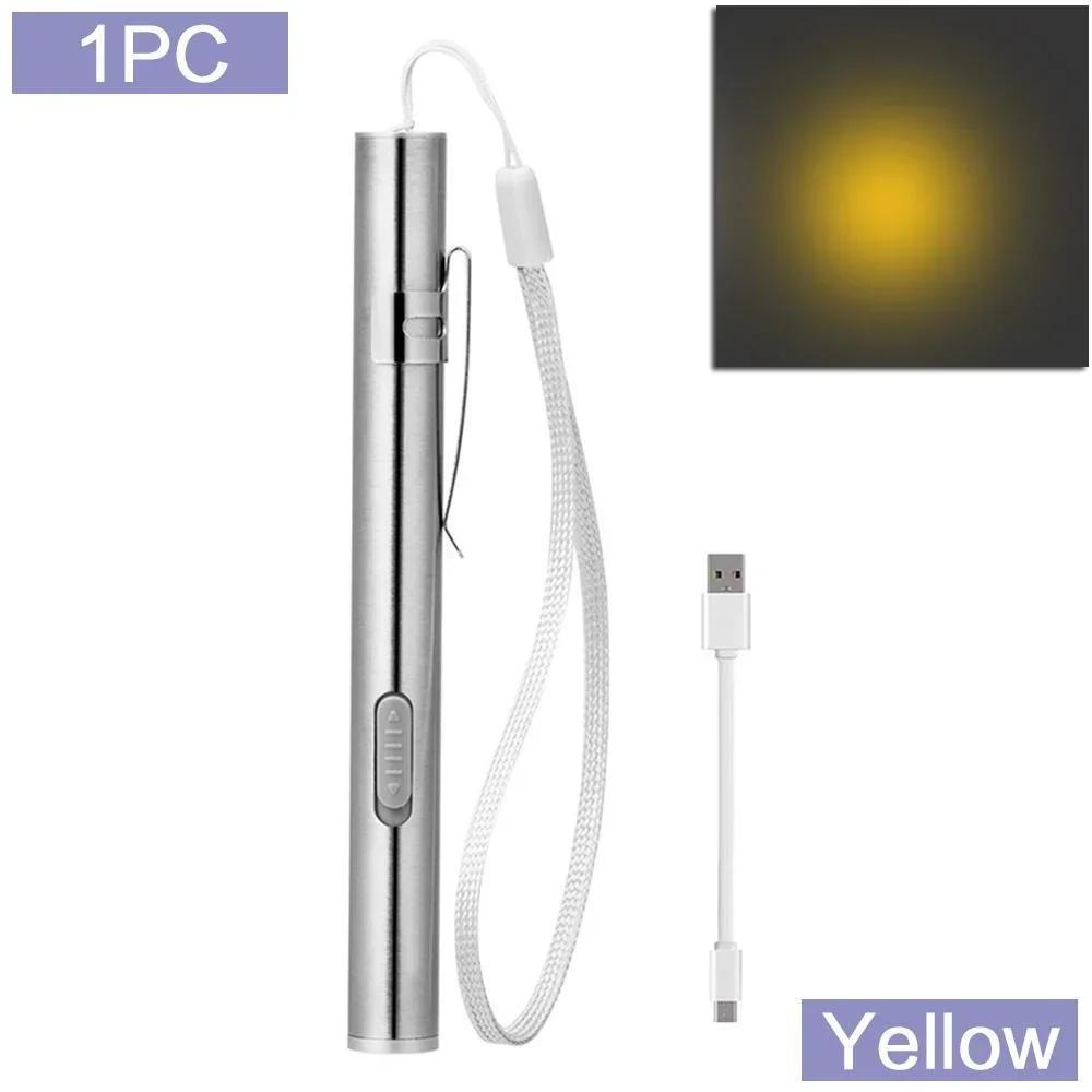 Rechargeable LED Flashlight Pen Light Mini Torch White/Yellow Light with USB Charging Cable for Doctors Nurse