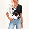 Women's Fashion Casual V, Neck Short Sleeve Print  Shirt Women's Up Tops