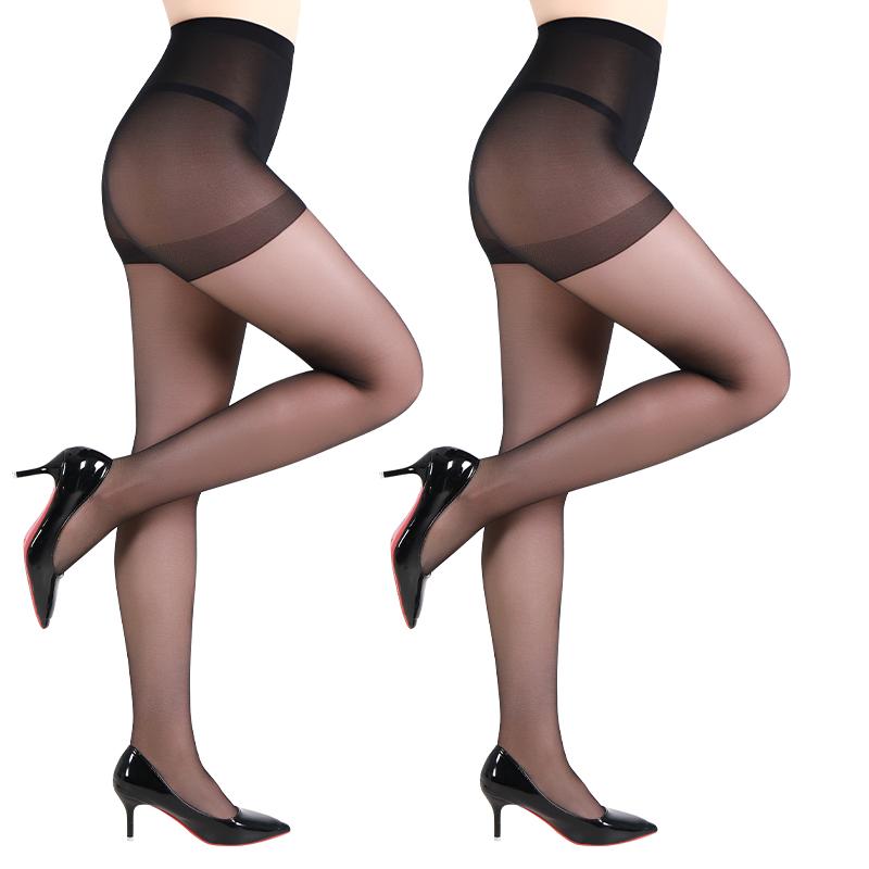 Kave 2 Paar 20D Damen Feinstrumpfhosen mit Kontrollbund und verstärkter Spitze Hohe Elastizität Sexy Schwarze Party-Strumpfhosen Fit for 55-60kg gray