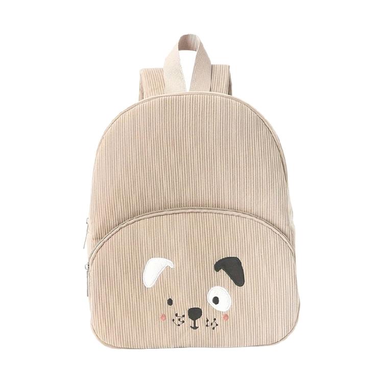 Corduroy Backpack With Bear Detail Generous Storage Space School Bag Casual Daypack for Student and Teens