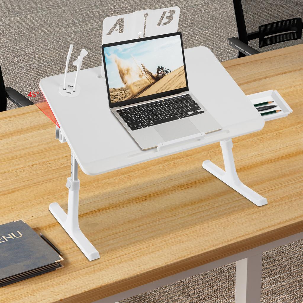 Folable Bed Aluminum Alloy Laptop Table,White/Black Rectangular Multi-purpose Lapdesk Adjustable Height Angle for Dormitories