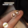 Commuter design sense natural freshwater pearl stud earrings 911 silver needle temperament 11k gold injection flat circle stud earrings women