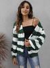 Women's cardigan cross-border European and American autumn and winter women's clothing new contrasting striped button splicing machine-woven sweater 