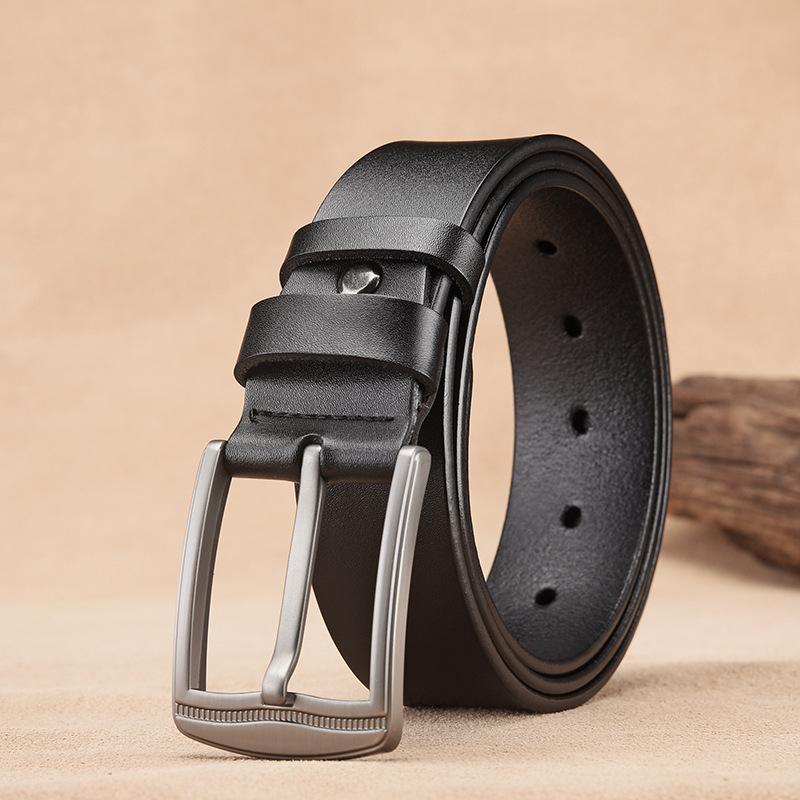 

Мужской ремень с пряжкой-штифтом, Ретро кожаный широкий ремень для брюк, Повседневный мужской ремень из чистой коровьей кожи 105cm чёрный