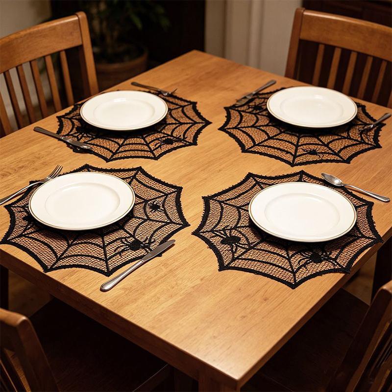 Spider Web Black Lace Tablecloth Halloween Table Cloth Decorative Placemat Cosplay Spider Silk Party Table Ornament