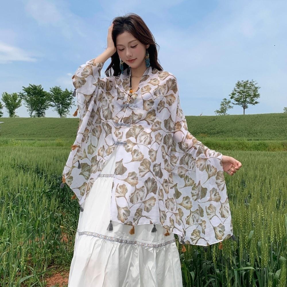 Paisley Sunscreen Scarf Shawl Knot Button National Style Cloak Elegant Cardigan Cape  Beachside