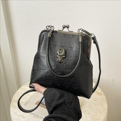 Punk Style Skull Crossbody Bag Small Size Oil Wax PU Handbag Halloween