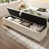 Bed Bench with Storage, 145 X 38 Cm, Upholstered Bench with Hydraulic Storage, Storage Box, Bedroom, Living Room and Hallway, Beige Corduroy Look.