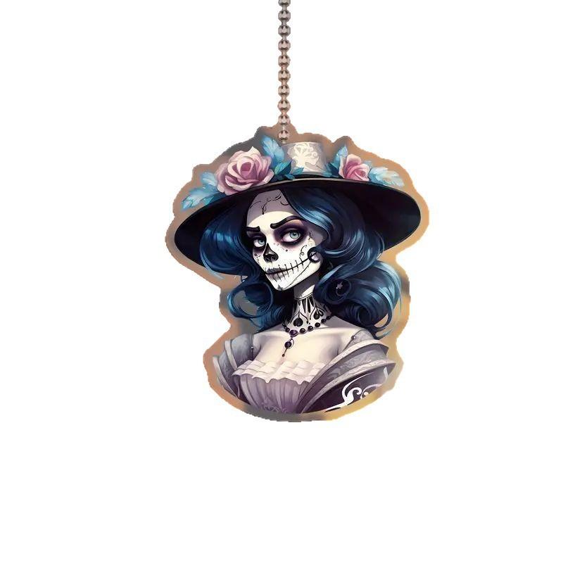 Decor Car Acrylic Halloween Skull Flower Hat Design Pendant For Interior Auto