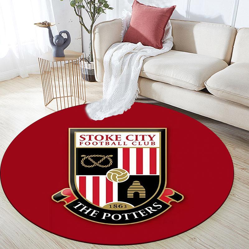 Stoke City FC Printed Round Rug, Non Slip Washable Circular Carpet For Living Room Bedroom Playroom, Sports Fan Decor, Holiday Birthday Gift