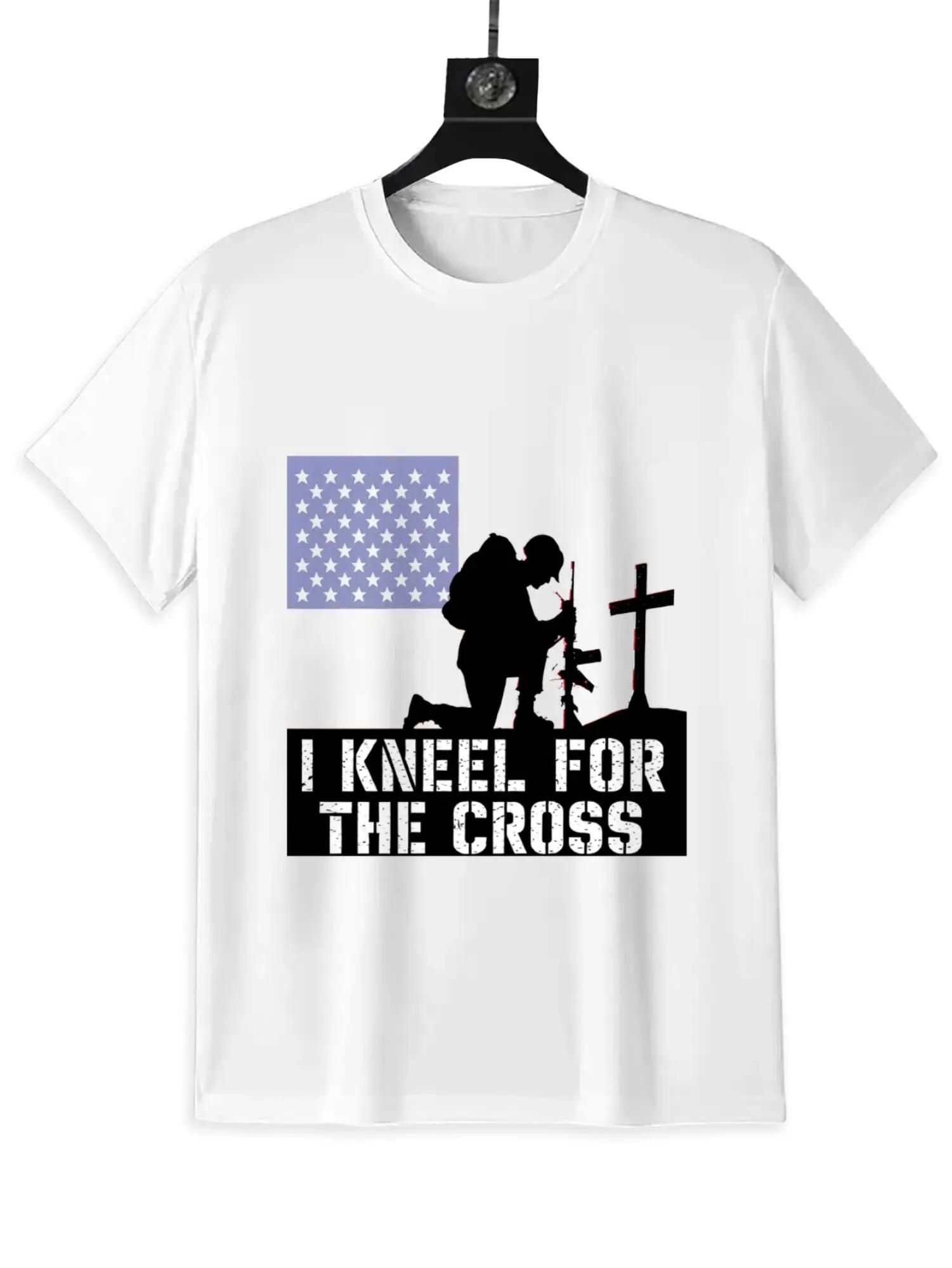 I Kneel For The Cross Soldier Patriotic Graphic TShirt Unisexs Cotton Crew Neck S