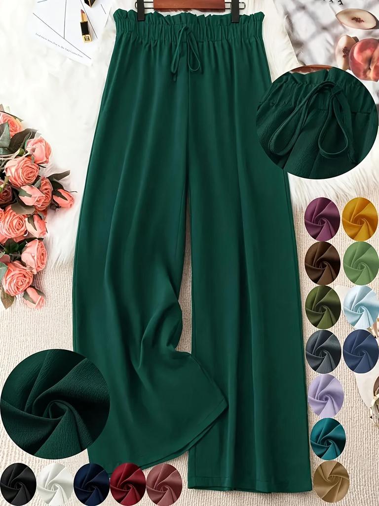 2025 Euro-America Straight-Leg Casual Summer Pants: Solid Color, Plus Size, Loose Wide-Leg Design