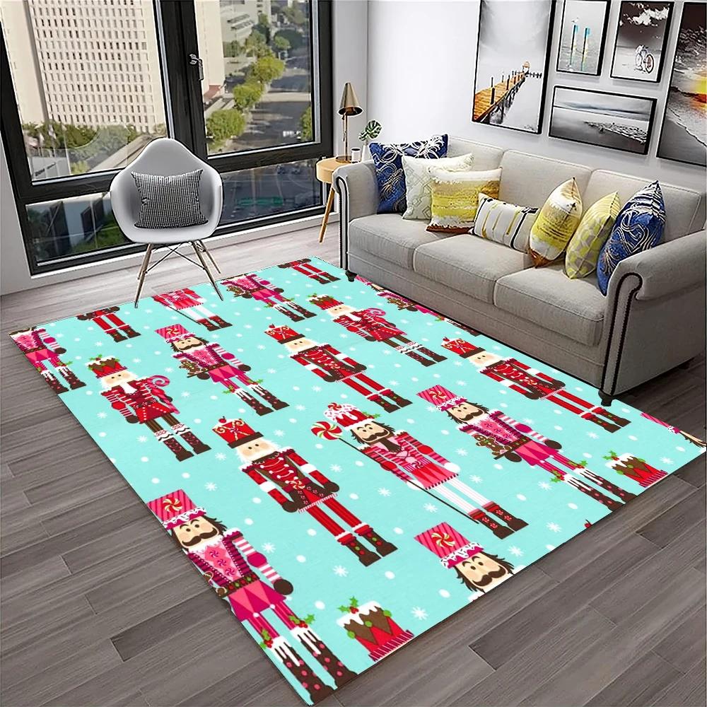 3D Nutcracker Christmas Tree Cartoon Carpet Rug for Home Living Room Bedroom Sofa Playroom Doormat Decor,kids Non-slip Floor Mat
