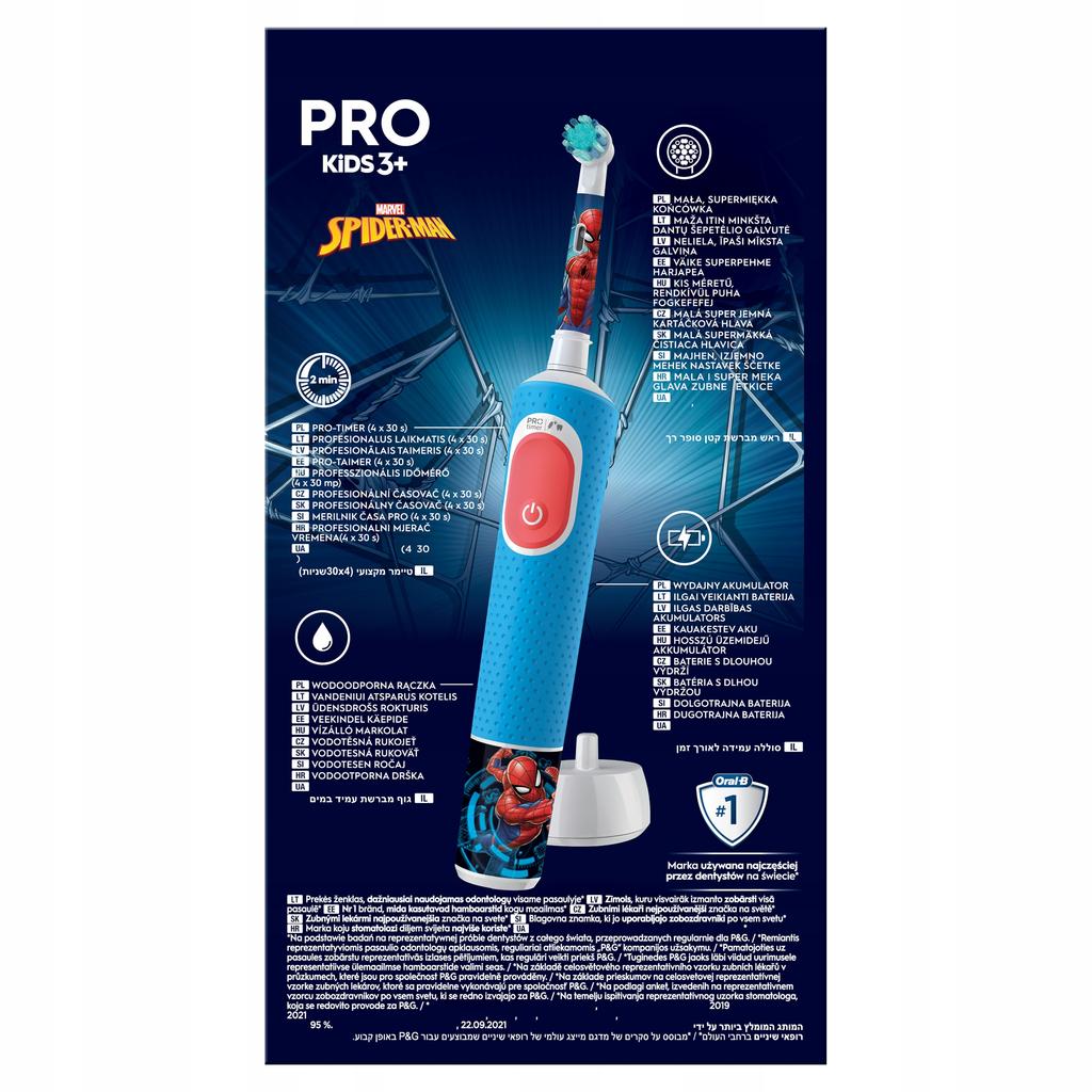 Oral-B Pro Kids 3+ Electric Toothbrush For Kids, Spiderman