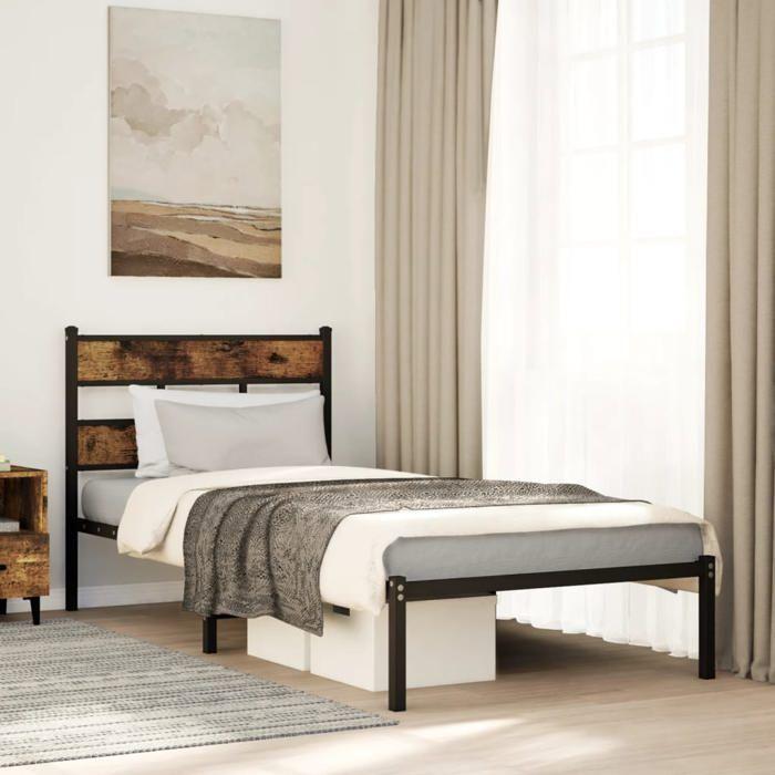 VidaXL Cadre de lit en métal sans matelas chêne fumé 90x200 cm 4017046