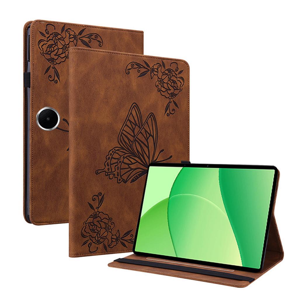 Für OnePlus Pad Lite/Oppo Pad SE Hülle Schmetterling Blumen Prägung PU Leder Tablet Cover mit Kartenfächern