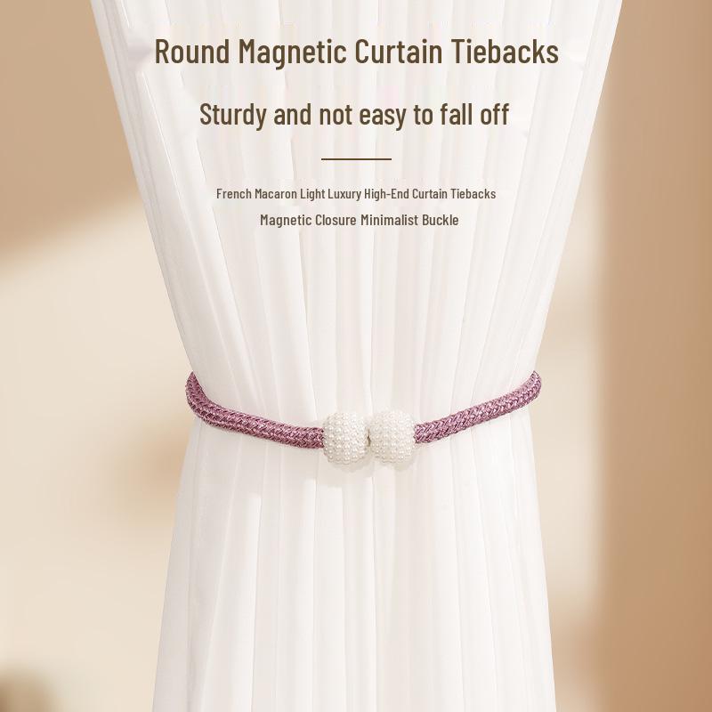 No-Drill Small Pearl Magnetic Curtain Tiebacks Rope Buckle Straps