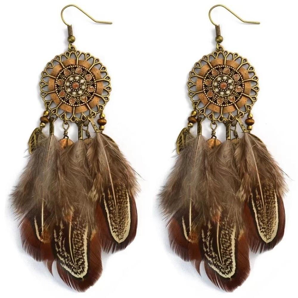 Ethnic Feather Dangle Earrings Bohemian Dangle Women s Earrings Long Tassel Earrings Wedding Original Color