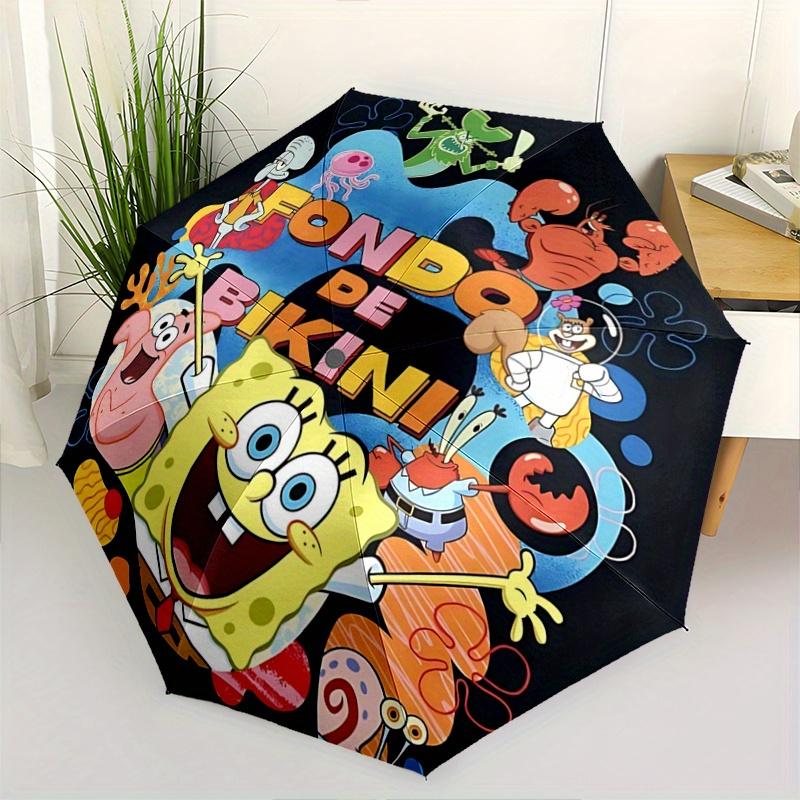 1pc SpongeBob SquarePants Bikini Bottom Adventure Durable Cartoon Folding Umbrella, Portable 3-Fold Compact Umbrella for Men and Women, Suitable for T