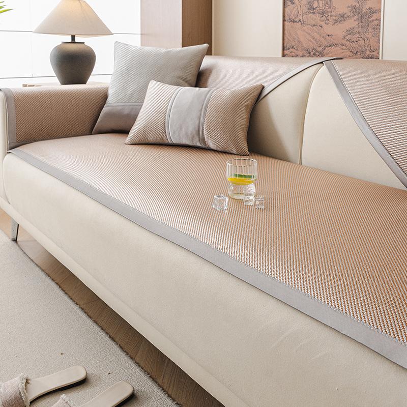 Summer Light Luxury Ice Rattan Mat Sofa Cushion, Summer Ice Silk Sofa Cover  New Non-Slip Cover Cloth Mat Cushion