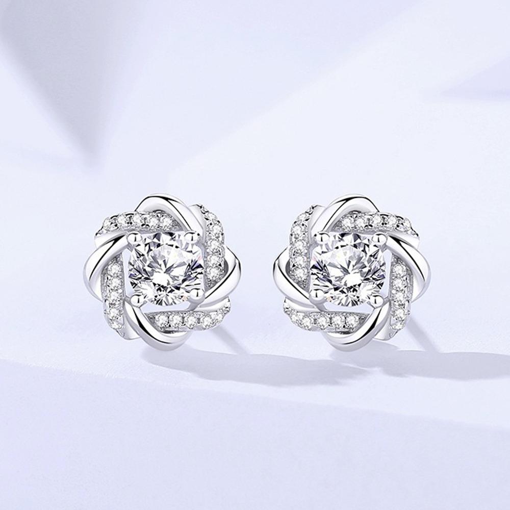 Fashion Flower Wrapped Windmill Stud Earrings Real Moissanite 925 Silver Earrings for Women Engagement Jewelry