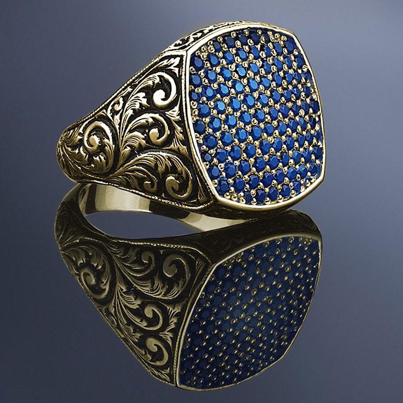 

Retro Punk Zinc Alloy Ring For Men Fashion Trend Blue Square Finger Ring Male Party 13