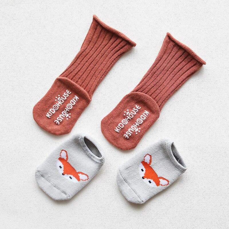 2 Pair/set Cartoon Floor Socks Winter Thickening Warm Baby Non-slip Toddler Socks Combination Newborn Baby Long+Short Socks 0-3T